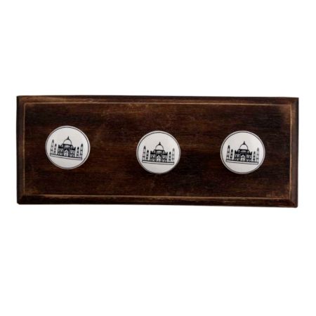Tajmahal Flat Ceramic Wooden Hooks